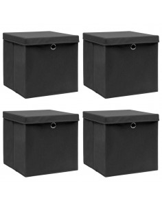 Scatole Portaoggetti con Coperchi 4pz Neri 32x32x32 cm Tessuto 2