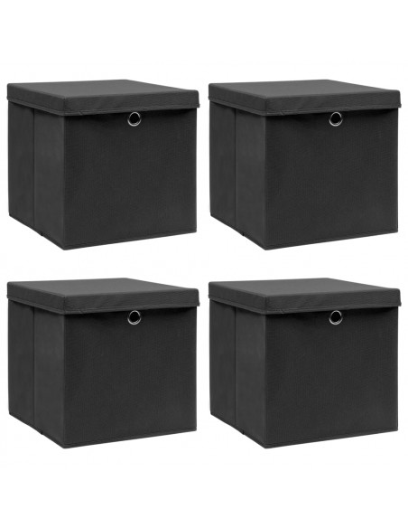 Scatole Portaoggetti con Coperchi 4pz Neri 32x32x32 cm Tessuto