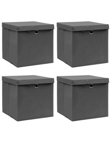 Scatole Portaoggetti con Coperchi 4pz Grigi 32x32x32 cm Tessuto