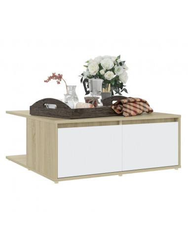 Tavolino Salotto Bianco e Rovere Sonoma 80x80x31cm Multistrato