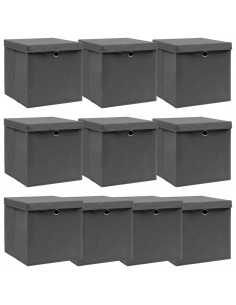 Scatole Portaoggetti con Coperchi 10pz Grigi 32x32x32cm Tessuto 2