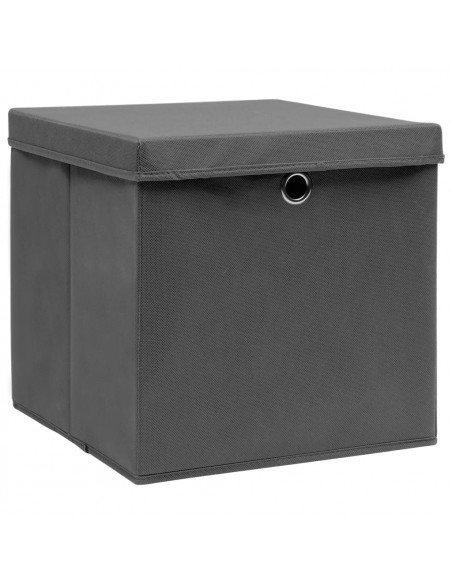 Scatole Portaoggetti con Coperchi 10pz Grigi 32x32x32cm Tessuto