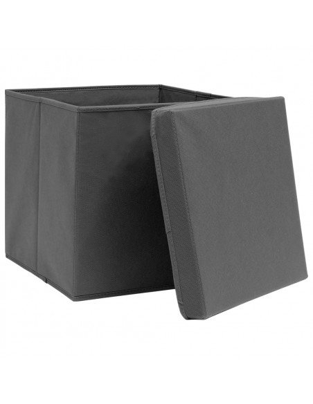 Scatole Portaoggetti con Coperchi 10pz Grigi 32x32x32cm Tessuto