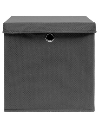 Scatole Portaoggetti con Coperchi 10pz Grigi 32x32x32cm Tessuto