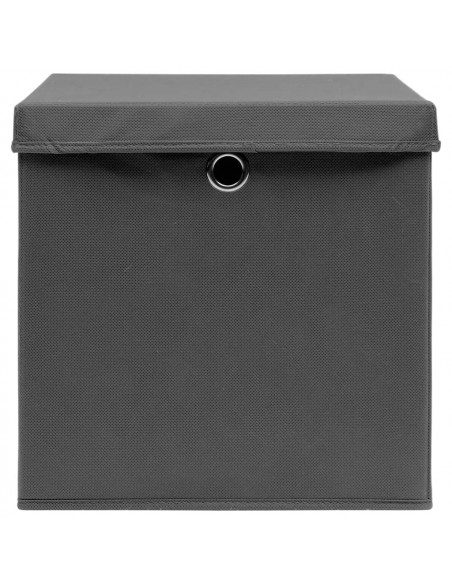 Scatole Portaoggetti con Coperchi 10pz Grigi 32x32x32cm Tessuto