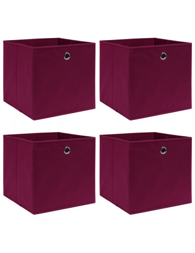 Scatole con Coperchi 4pz Rosso Scuro 32x32x32 cm Tessuto