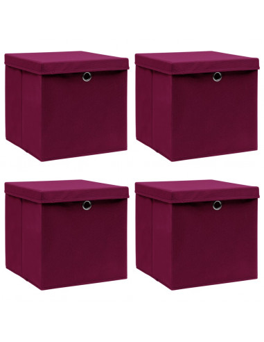 Scatole con Coperchi 4pz Rosso Scuro 32x32x32 cm Tessuto