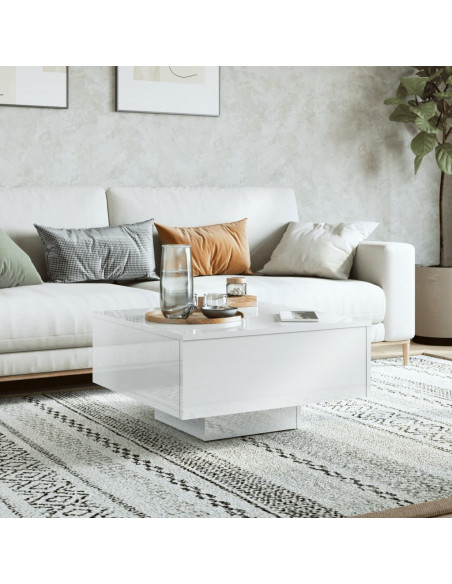 Tavolino Salotto Bianco Lucido 60x60x31,5 cm Legno Multistrato
