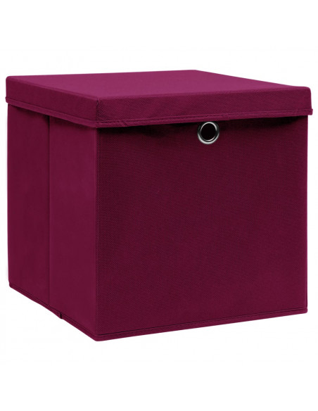 Scatole con Coperchi 4pz Rosso Scuro 32x32x32 cm Tessuto
