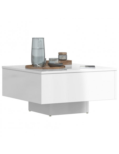 Tavolino Salotto Bianco Lucido 60x60x31,5 cm Legno Multistrato
