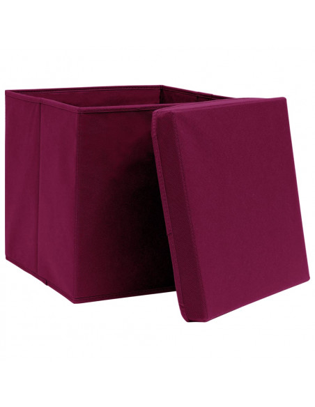 Scatole con Coperchi 4pz Rosso Scuro 32x32x32 cm Tessuto
