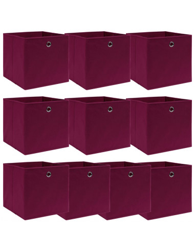 Scatole con Coperchi 10 pz Rosso Scuro 32x32x32 cm Tessuto