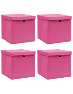 Scatole Portaoggetti con Coperchi 4pz Rosa 32x32x32 cm Tessuto 2