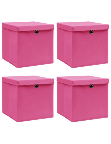 Scatole Portaoggetti con Coperchi 4pz Rosa 32x32x32 cm Tessuto