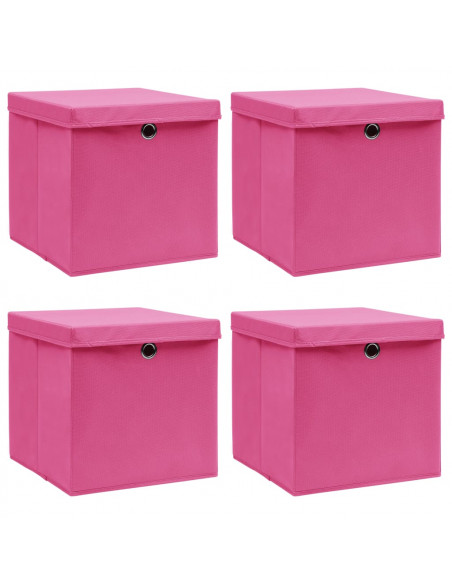 Scatole Portaoggetti con Coperchi 4pz Rosa 32x32x32 cm Tessuto