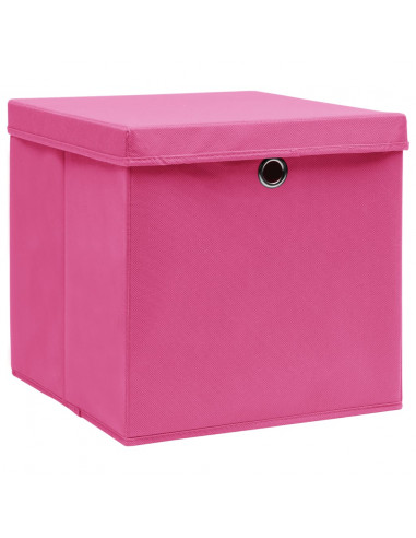 Scatole Portaoggetti con Coperchi 4pz Rosa 32x32x32 cm Tessuto