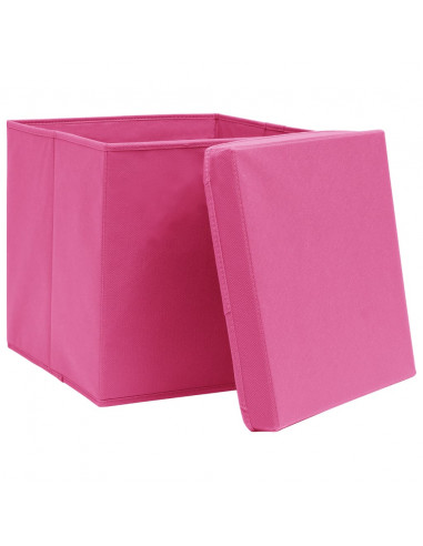 Scatole Portaoggetti con Coperchi 4pz Rosa 32x32x32 cm Tessuto