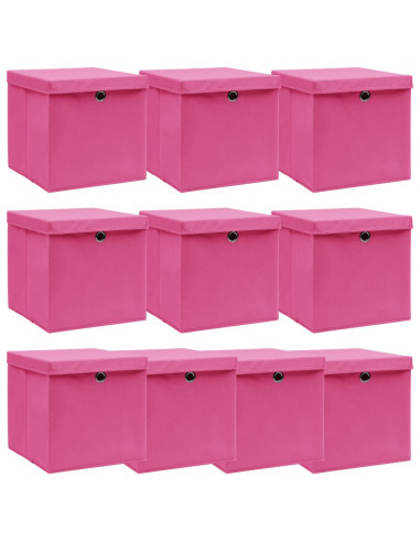 Scatole Portaoggetti con Coperchi 10pz Rosa 32x32x32 cm Tessuto