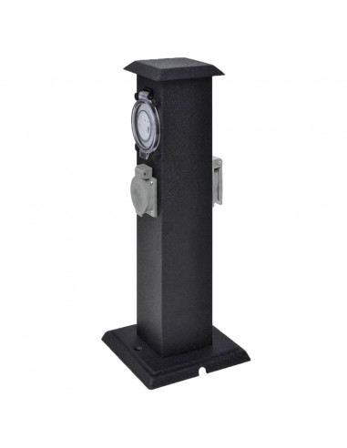 Presa Elettrica da Giardino a Pilastro Nero con Timer