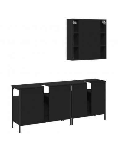 Set di Mobili da Bagno 3 pz Nero in Legno Multistrato