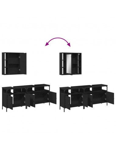 Set di Mobili da Bagno 3 pz Nero in Legno Multistrato