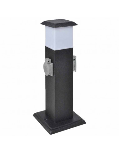 Presa Elettrica da Giardino a Pilastro Nera con Luce