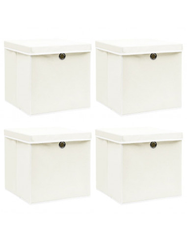 Scatole Portaoggetti con Coperchi 4pz Bianco 32x32x32cm Tessuto