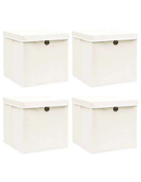 Scatole Portaoggetti con Coperchi 4pz Bianco 32x32x32cm Tessuto