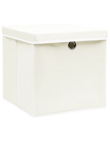 Scatole Portaoggetti con Coperchi 4pz Bianco 32x32x32cm Tessuto