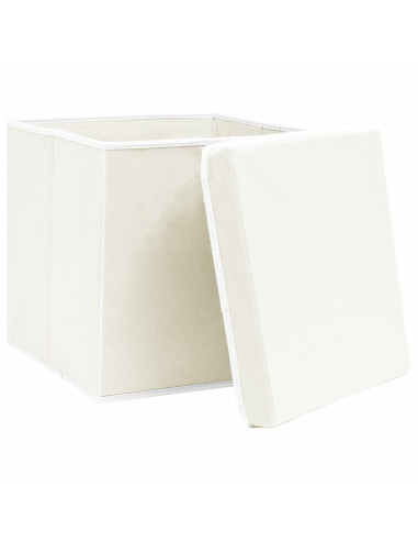 Scatole Portaoggetti con Coperchi 4pz Bianco 32x32x32cm Tessuto