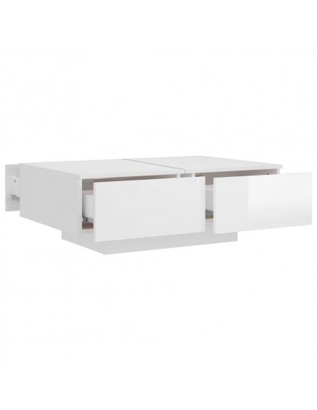 Tavolino Salotto Bianco Lucido 90x60x31 cm in Legno Multistrato