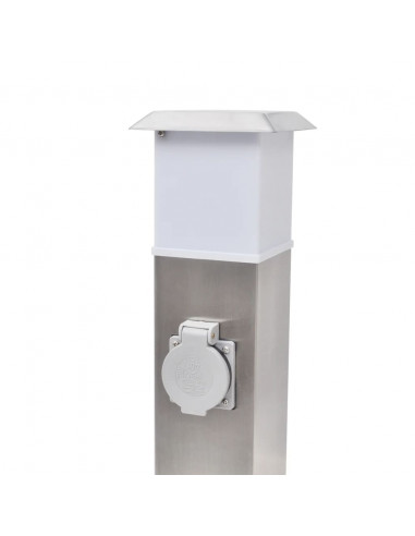 Presa Elettrica da Giardino a Pilastro Acciaio Inossidabile con Luce