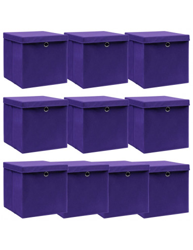 Scatole Portaoggetti con Coperchi 10pz Viola 32x32x32cm Tessuto