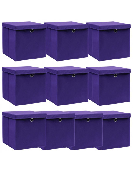 Scatole Portaoggetti con Coperchi 10pz Viola 32x32x32cm Tessuto