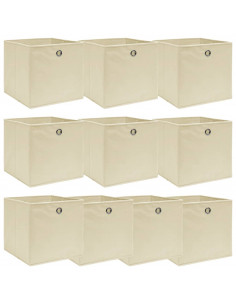 Scatole Portaoggetti con Coperchi 10pz Crema 32x32x32cm Tessuto 2