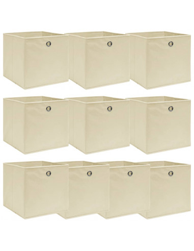 Scatole Portaoggetti con Coperchi 10pz Crema 32x32x32cm Tessuto