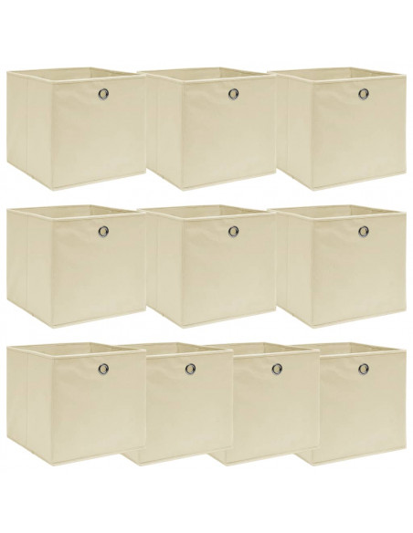 Scatole Portaoggetti con Coperchi 10pz Crema 32x32x32cm Tessuto