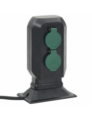 Presa da Esterno con Picchetto 4 Vie Nera e Verde 15,5x11x24cm