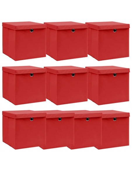 Scatole Portaoggetti con Coperchi 10pz Rosse 32x32x32cm Tessuto