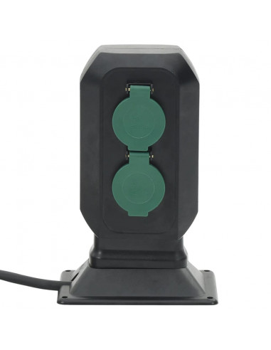 Presa da Esterno con Picchetto 4 Vie Nera e Verde 15,5x11x24cm