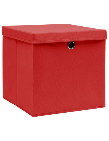 Scatole Portaoggetti con Coperchi 10pz Rosse 32x32x32cm Tessuto