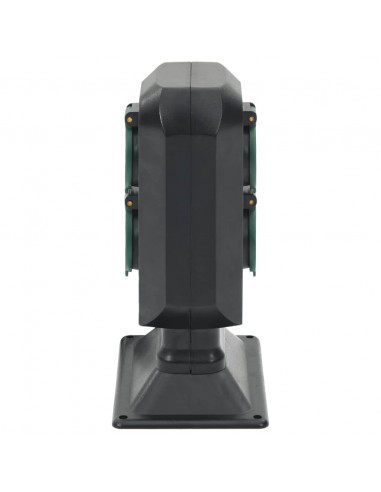 Presa da Esterno con Picchetto 4 Vie Nera e Verde 15,5x11x24cm