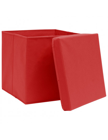 Scatole Portaoggetti con Coperchi 10pz Rosse 32x32x32cm Tessuto