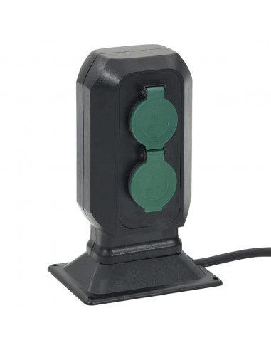 Presa da Esterno con Picchetto 4 Vie Nera e Verde 15,5x11x24cm