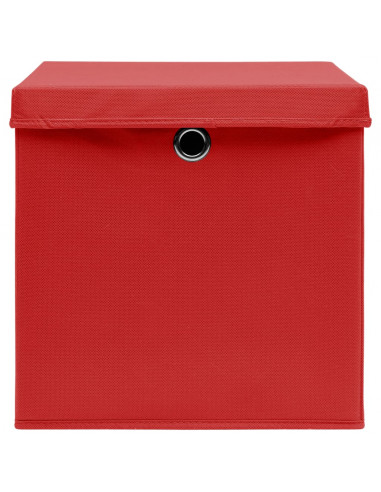 Scatole Portaoggetti con Coperchi 10pz Rosse 32x32x32cm Tessuto