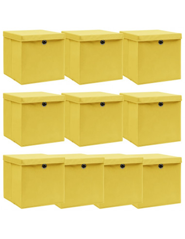 Scatole con Coperchi 10pz Gialle 32x32x32 cm Tessuto