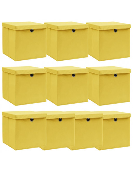 Scatole con Coperchi 10pz Gialle 32x32x32 cm Tessuto