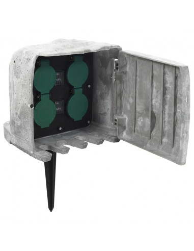 Presa Esterno Picchetto Luce Sensore 4Vie Grigio Effetto Pietra