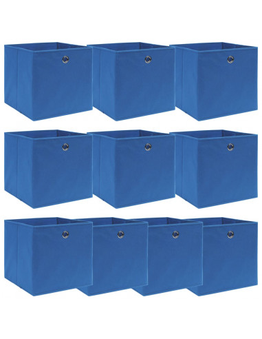 Scatole Portaoggetti con Coperchi 10pz Blu 32x32x32 cm Tessuto