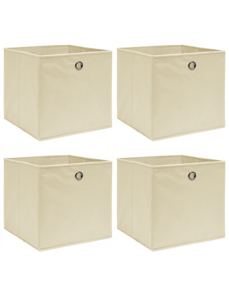 Scatole Portaoggetti con Coperchi 4pz Crema 32x32x32 cm Tessuto